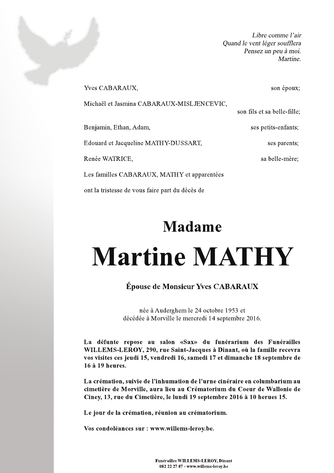 Avis De Décès Pompes Funèbres Générales Maubeuge