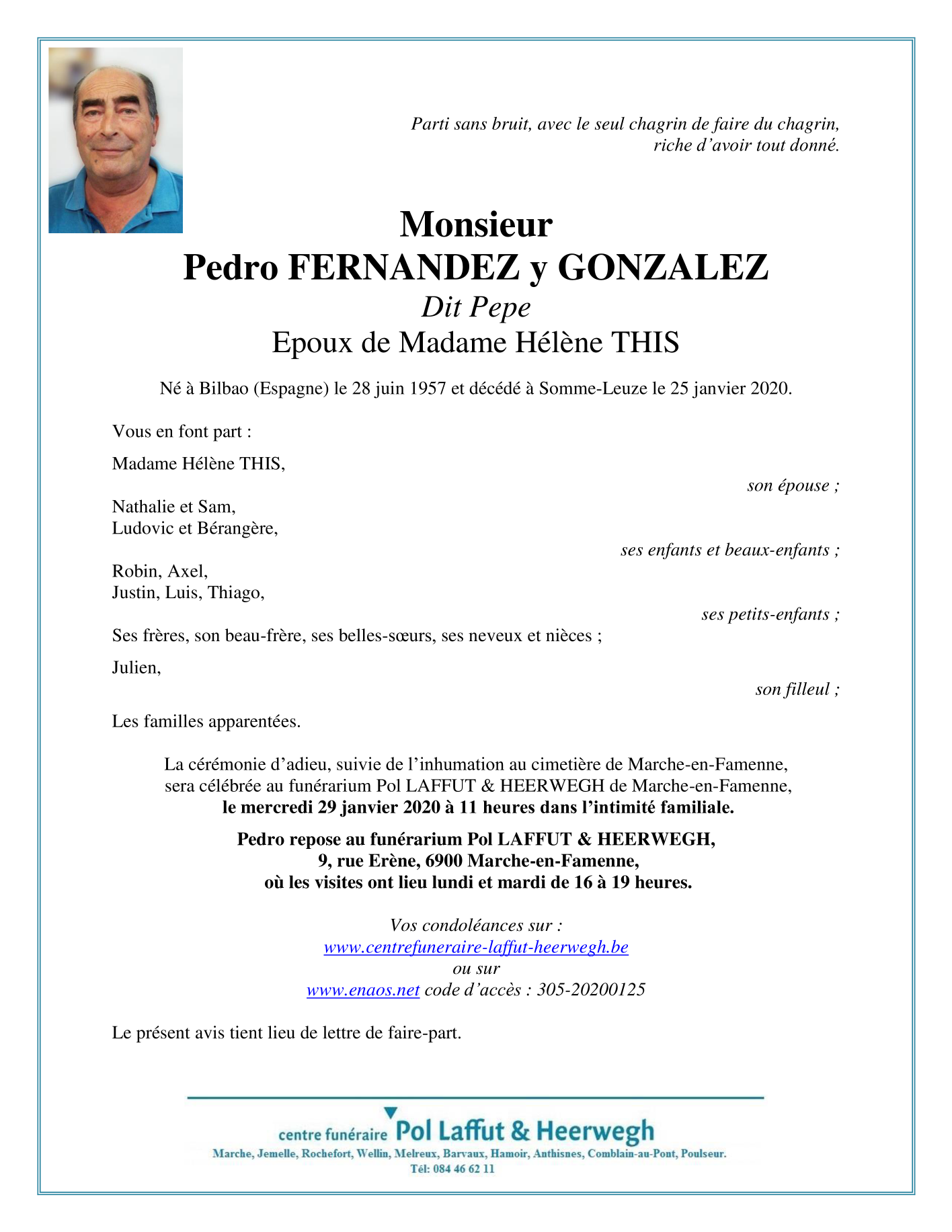 Deces De Monsieur Pedro Fernandez Y Gonzalez 25 01 2020 Fr