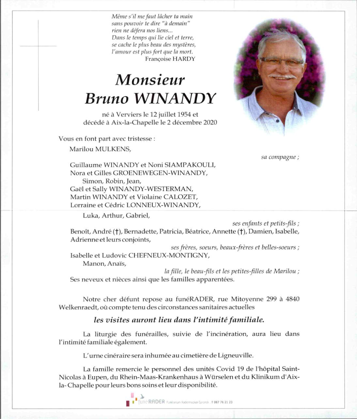 Deces De Monsieur Bruno Winandy 02 12 Fr Be Annonce Necrologique